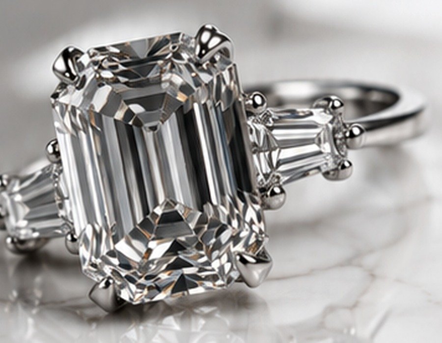 Close-up diamond ring on dark background